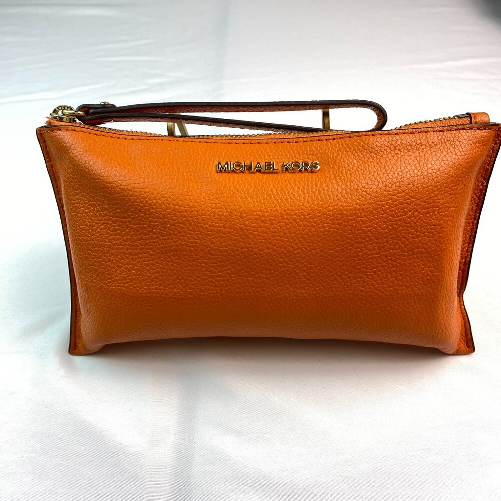 Michael Kors Leather Wristlet Mandarin Orange 🧡 Mandy - Picture 3 of 7